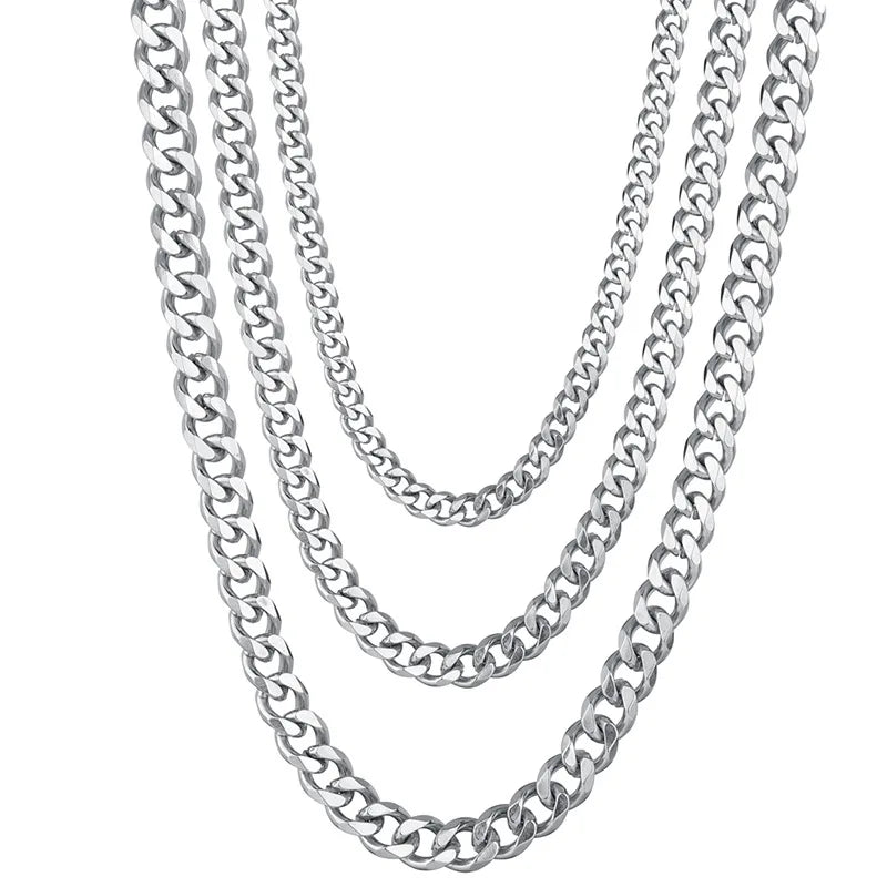 Stainless Steel Cuban Chain Necklaces For Men Women 3.5MM 5MM 7MM Black Gold Color Solid Curb Link Chain Punk Fashion Jewelry