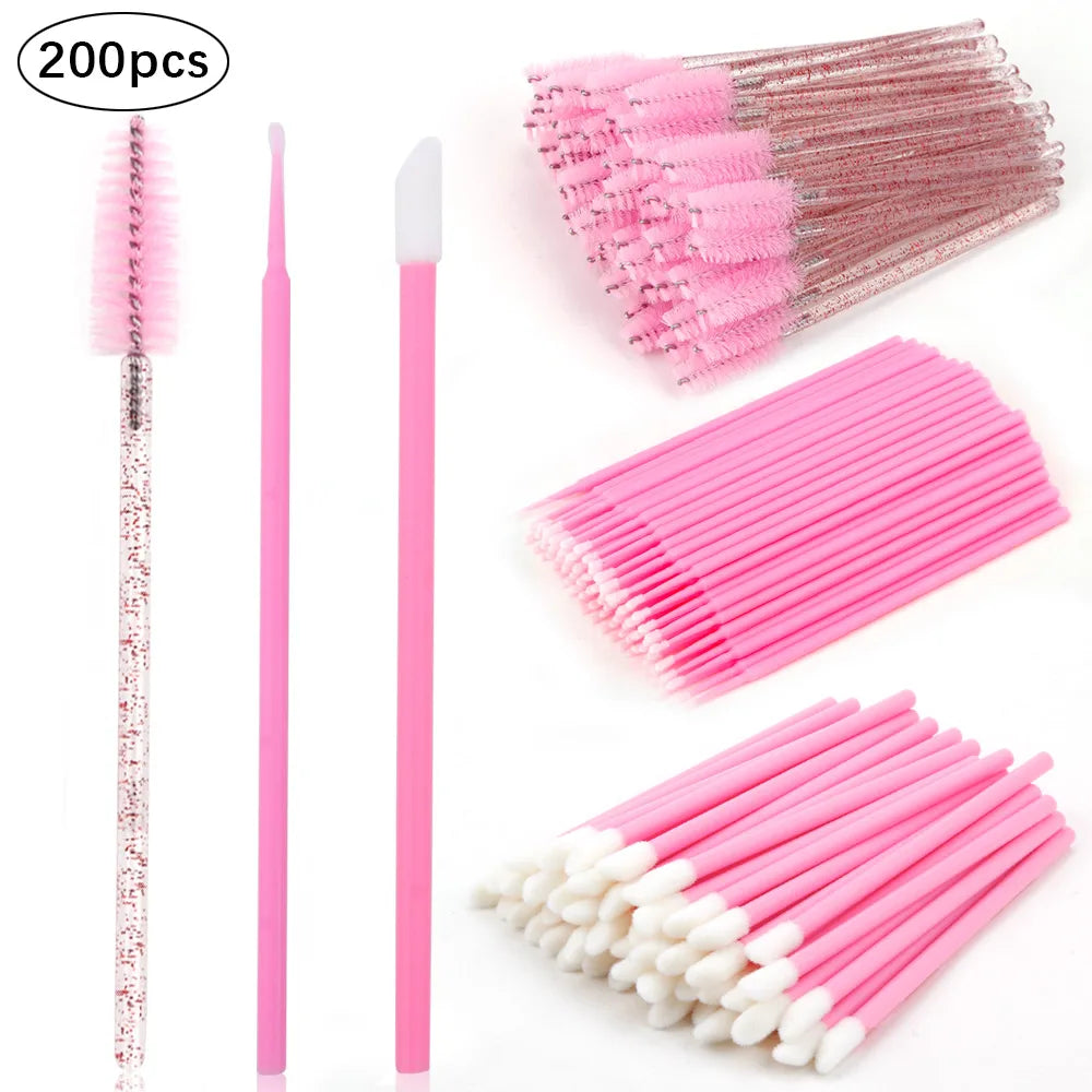 200pcs Disposable Brushes Set Mascara Wands Lip Brushes Microbrush Applicator Swab for Eyelash Extension Eyebrow Makeup Tools