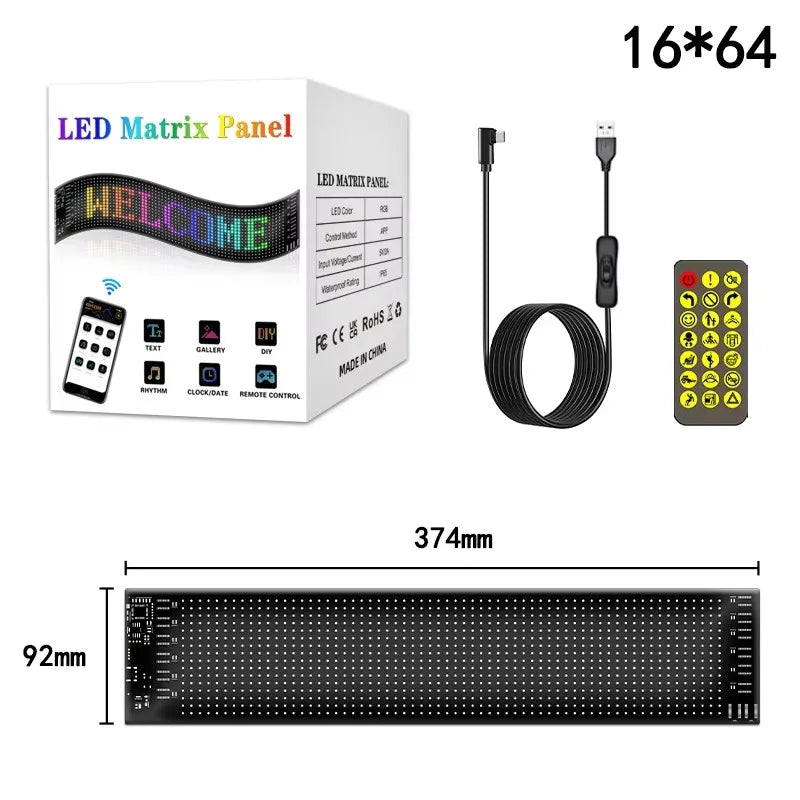Programmable Flexible LED Matrix Panel Light Scrolling Animation Text Display Bluetooth Car Shop Bar Light Festival Advertising