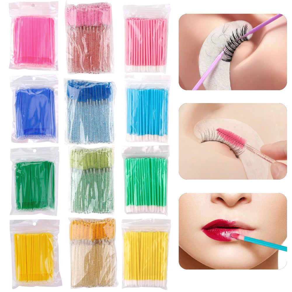 200pcs Disposable Brushes Set Mascara Wands Lip Brushes Microbrush Applicator Swab for Eyelash Extension Eyebrow Makeup Tools