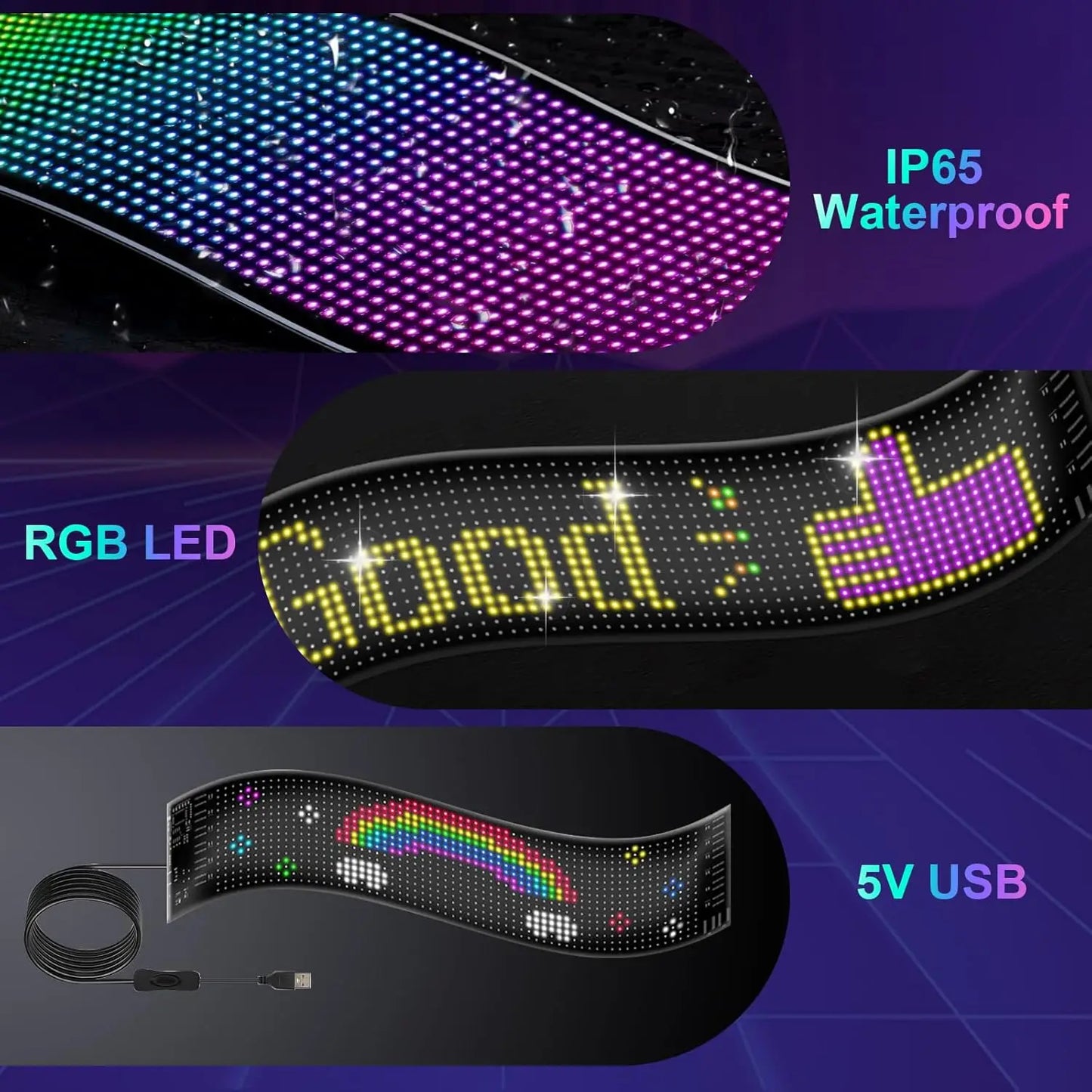 LED Sign Matrix Pixel Panel Scrolling Bright Led Eyes For Truck Signboard Flexible USB LED Car Sign Bluetooth App DIY Control