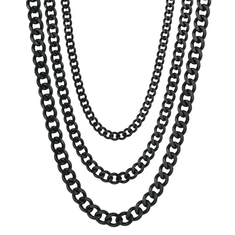 Stainless Steel Cuban Chain Necklaces For Men Women 3.5MM 5MM 7MM Black Gold Color Solid Curb Link Chain Punk Fashion Jewelry