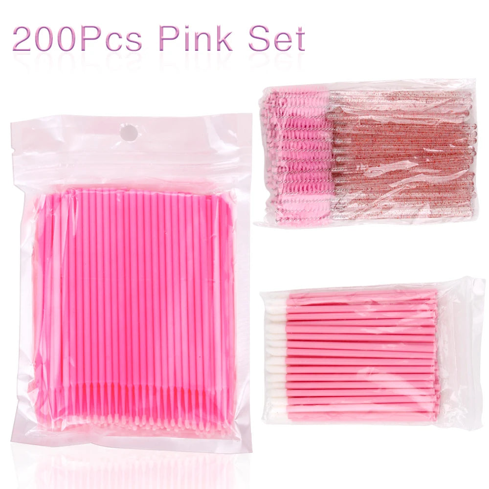 200pcs Disposable Brushes Set Mascara Wands Lip Brushes Microbrush Applicator Swab for Eyelash Extension Eyebrow Makeup Tools