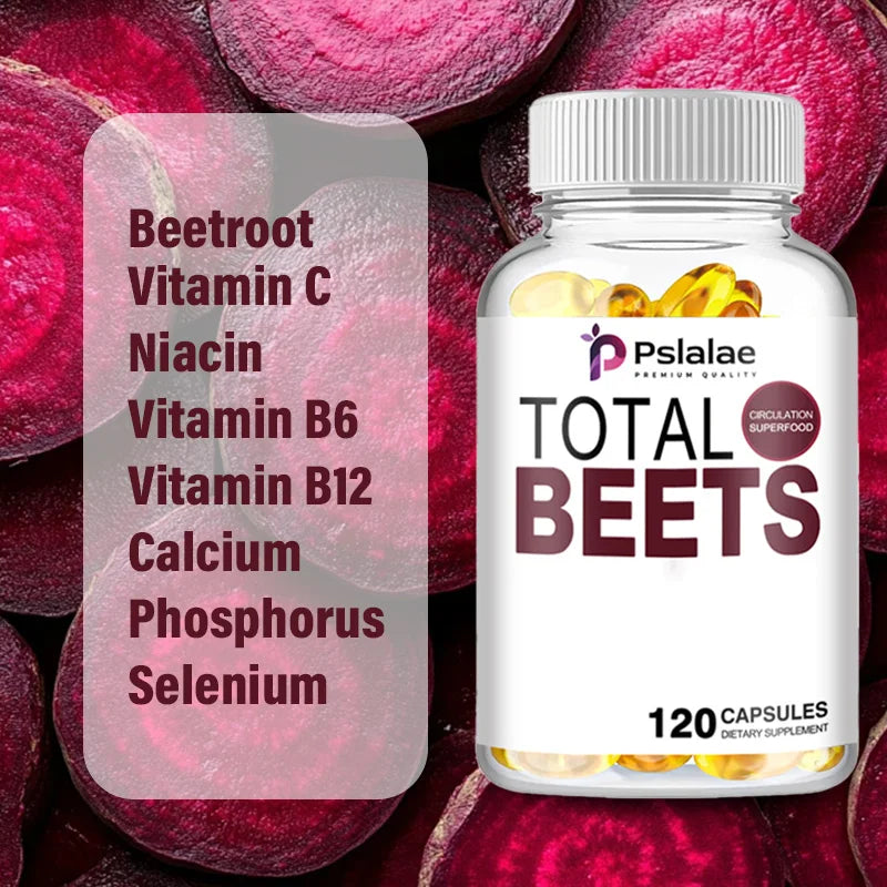 Total Beet Supplement - Promotes Circulation And Blood Flow, Heart Health - 120 Capsules