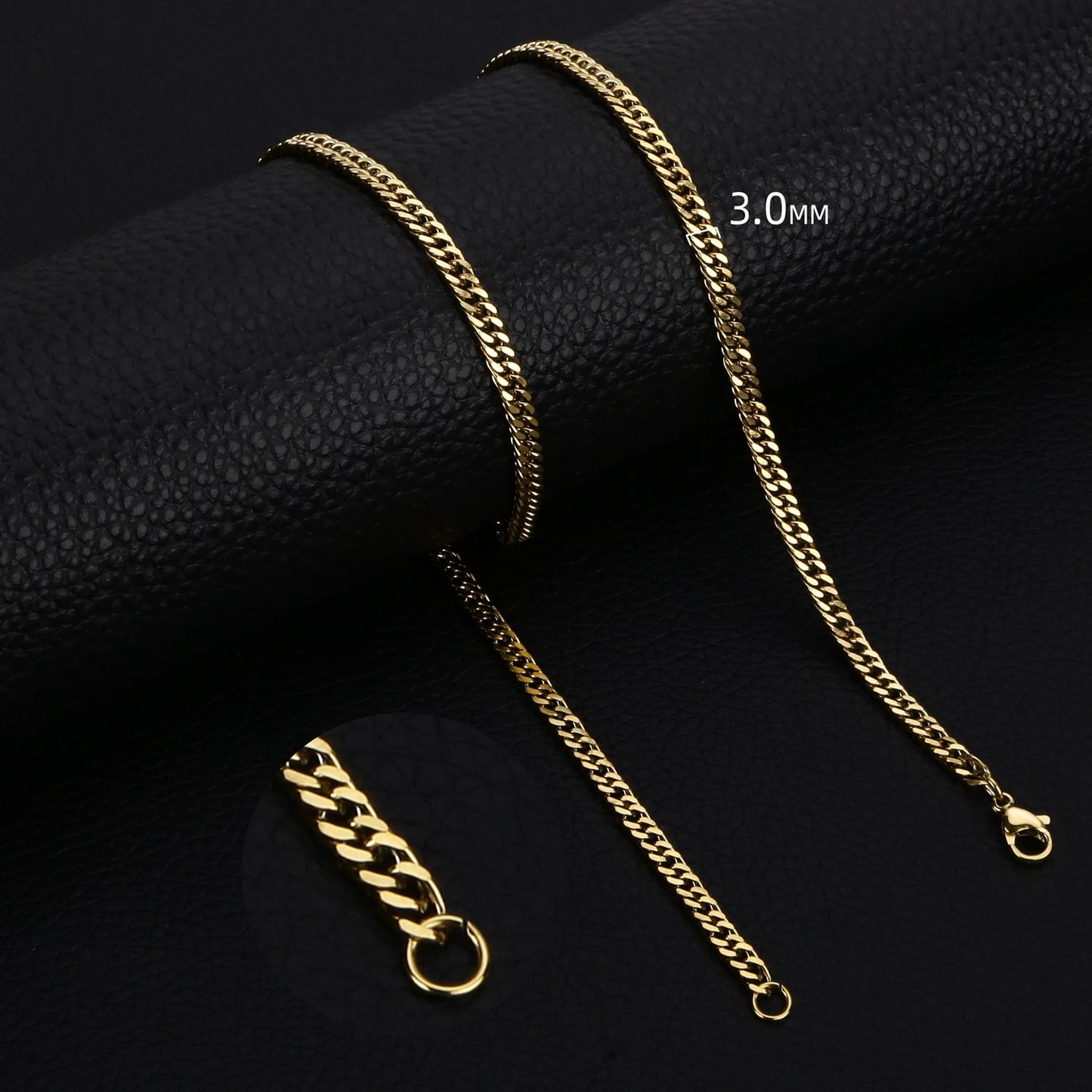 Stainless Steel Cuban Chain Necklaces For Men Women 3.5MM 5MM 7MM Black Gold Color Solid Curb Link Chain Punk Fashion Jewelry