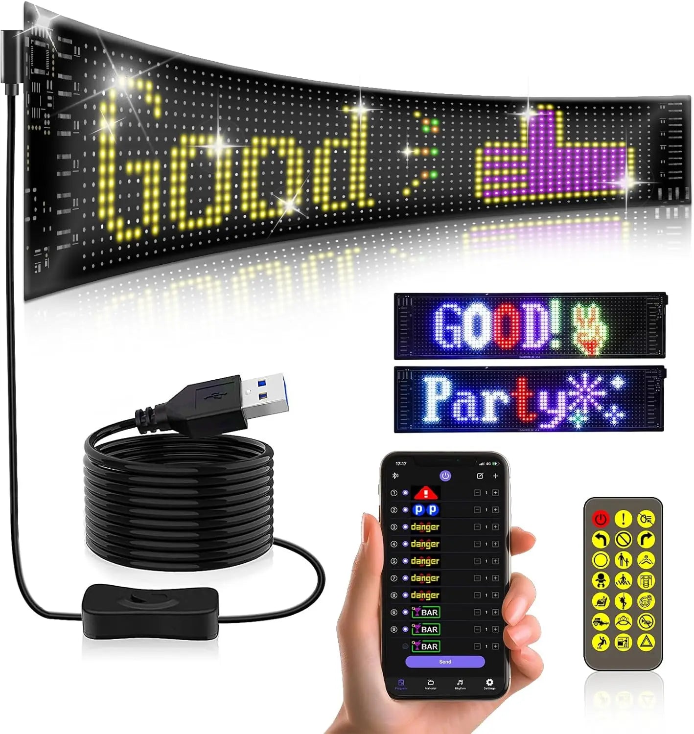 LED Sign Matrix Pixel Panel Scrolling Bright Led Eyes For Truck Signboard Flexible USB LED Car Sign Bluetooth App DIY Control