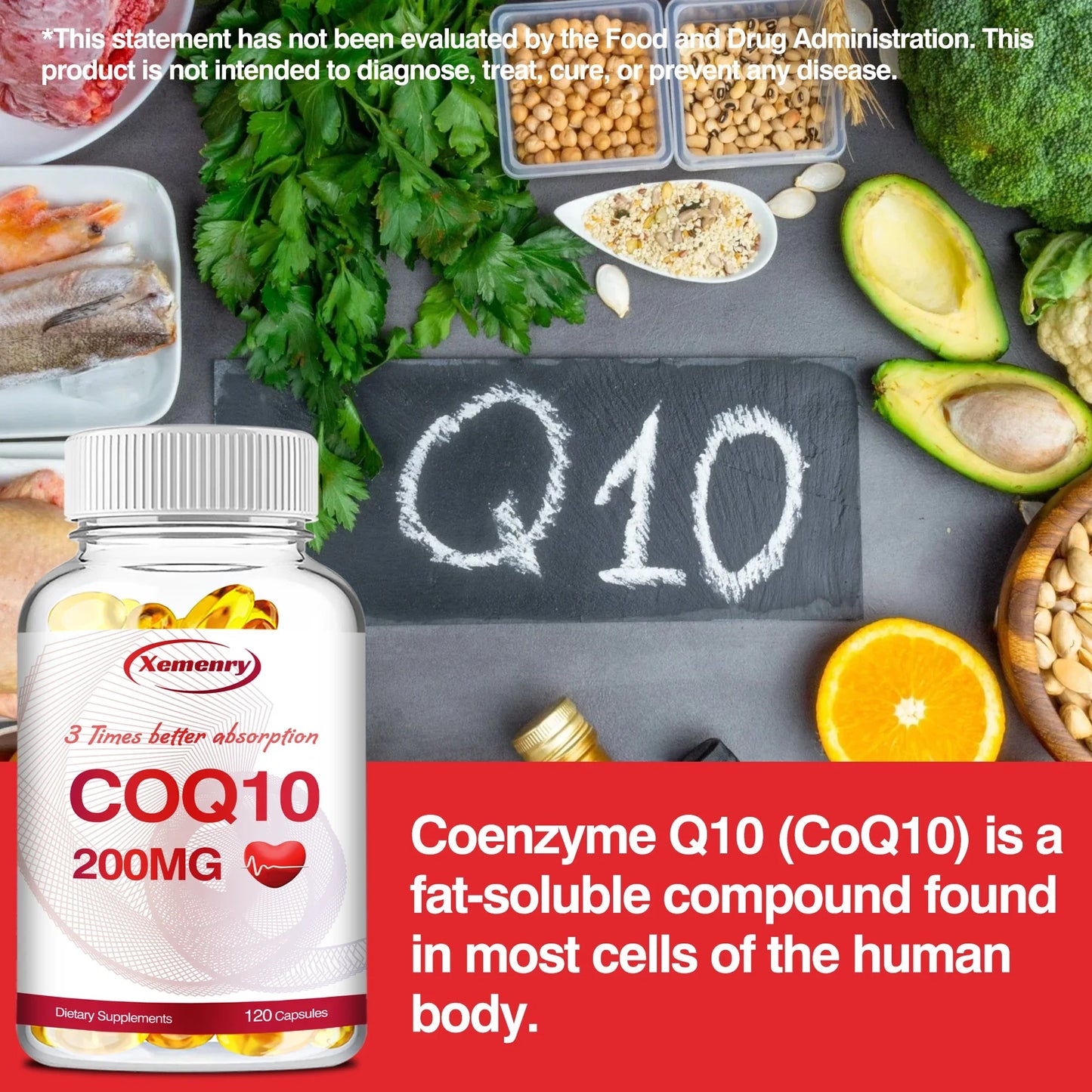 Coenzyme Q10 Supplement 200mg - Antioxidant, Circulation Support, Energy Production, Heart Health - 120 Capsules