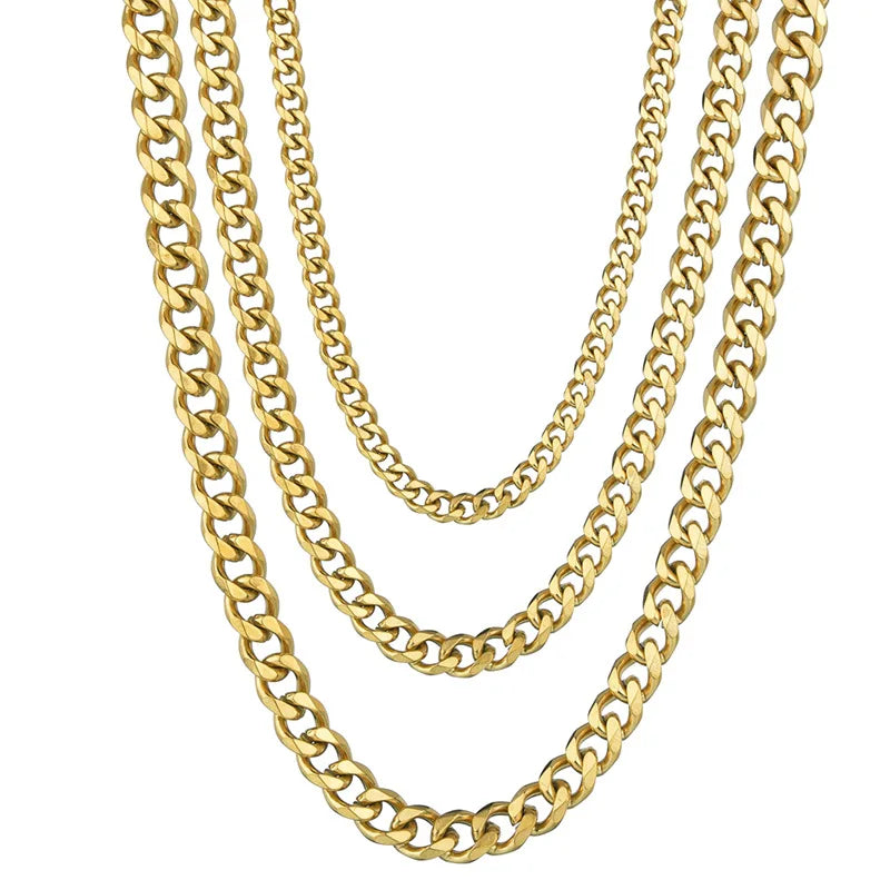 Stainless Steel Cuban Chain Necklaces For Men Women 3.5MM 5MM 7MM Black Gold Color Solid Curb Link Chain Punk Fashion Jewelry