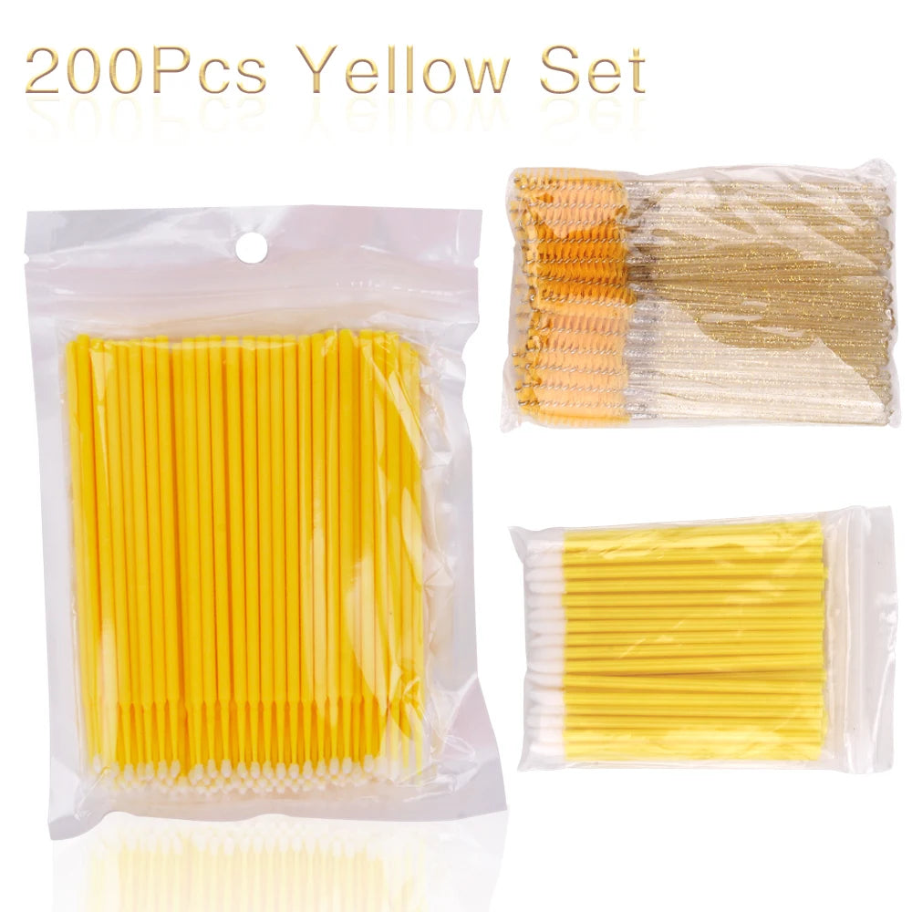 200pcs Disposable Brushes Set Mascara Wands Lip Brushes Microbrush Applicator Swab for Eyelash Extension Eyebrow Makeup Tools