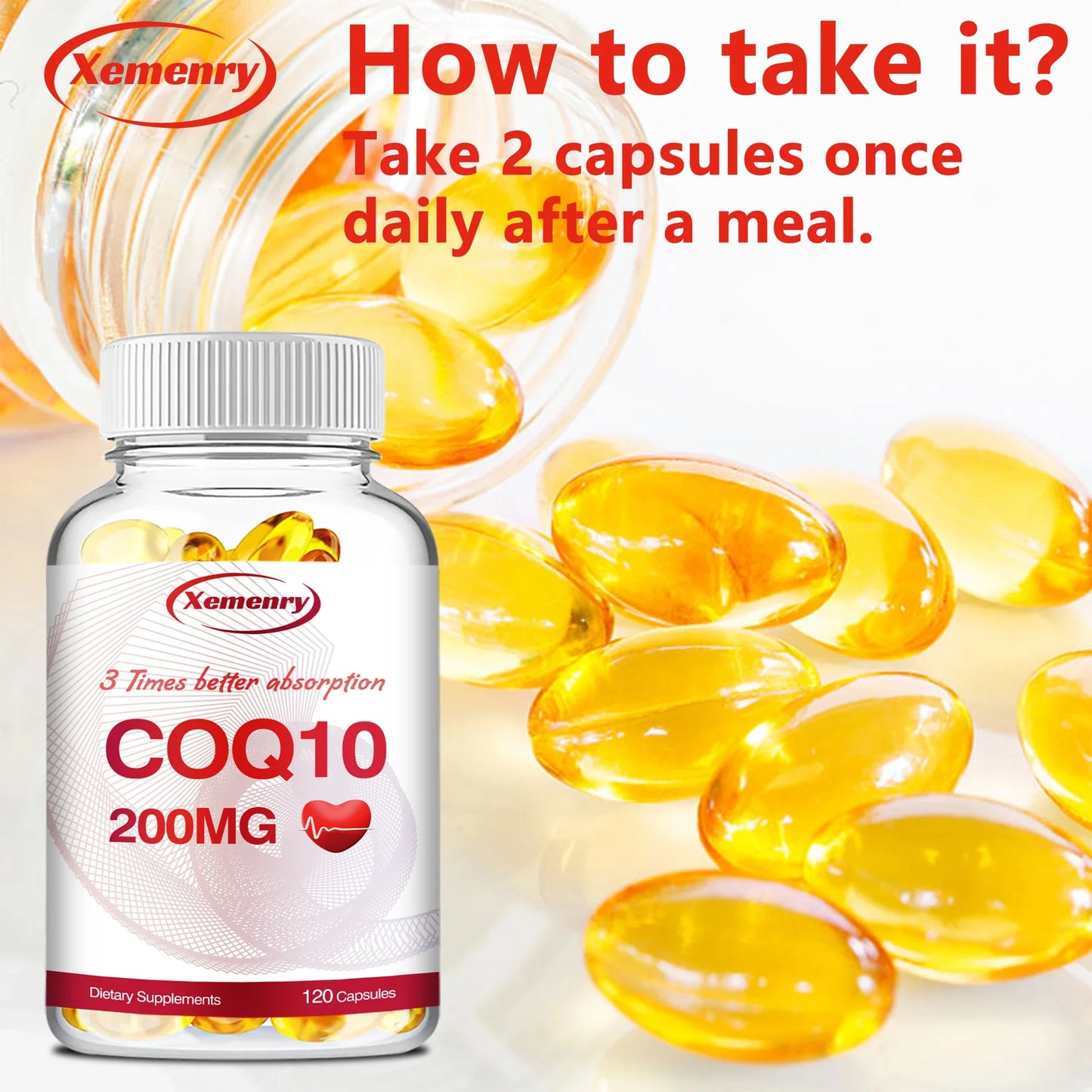 Coenzyme Q10 Supplement 200mg - Antioxidant, Circulation Support, Energy Production, Heart Health - 120 Capsules