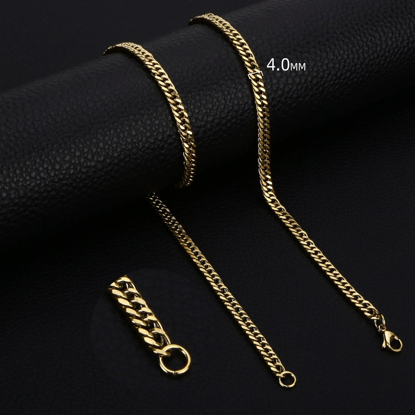 Stainless Steel Cuban Chain Necklaces For Men Women 3.5MM 5MM 7MM Black Gold Color Solid Curb Link Chain Punk Fashion Jewelry