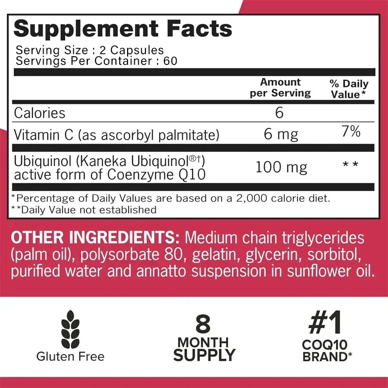 CoQ10 Capsules 100mg - Heart Healthy & Anti-Aging, Cardiovascular & Energy Supplement - Gluten Free, Non-GMOSupplements